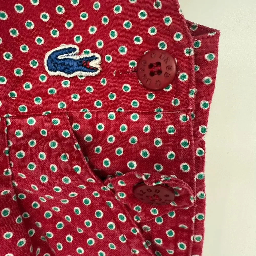 Vtg 80s Izod Lacoste Overalls Kids 24M Red Green White Dots Bibs Jumper Button